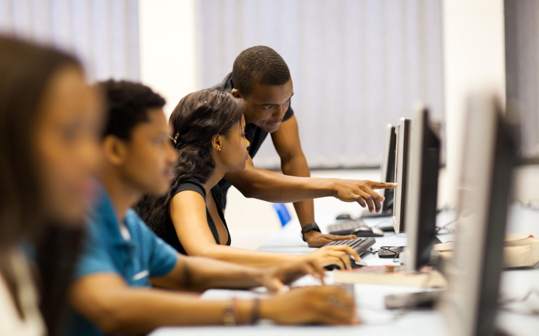 african american college students in computer room